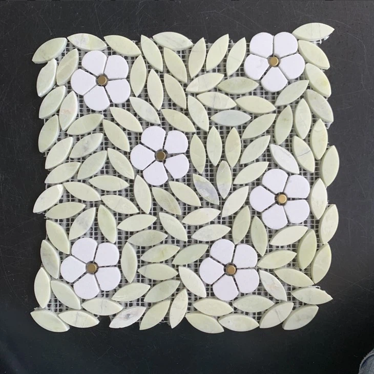 Green Hexagon Flowers Style Marble Mosaic Tiles